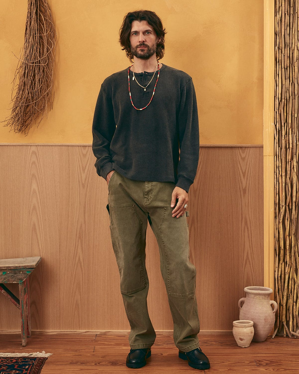 Waffle Henley - Black-Henley-Siena-Corridor