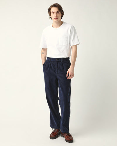 Cord Pleated Trouser - Navy-Trousers-Corridor-Corridor