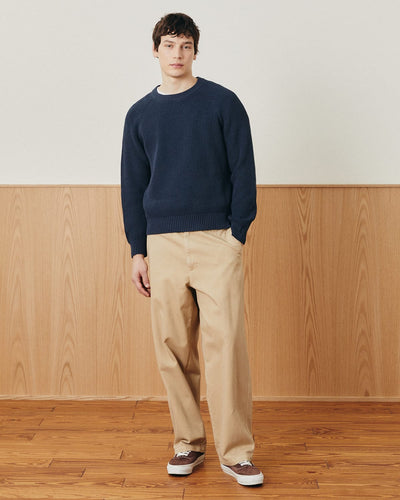 Washed Cotton Crewneck - Navy-Crewneck Sweater-Black Q-Corridor