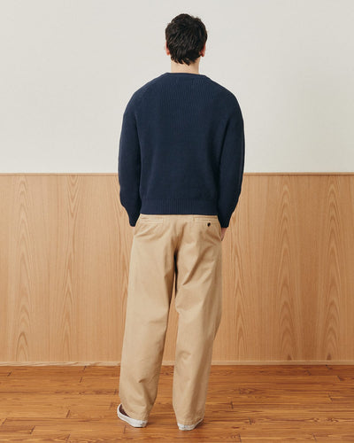 Washed Cotton Crewneck - Navy-Crewneck Sweater-Black Q-Corridor