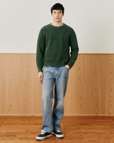 Washed Cotton Crewneck - Green-Crewneck Sweater-Black Q-Corridor