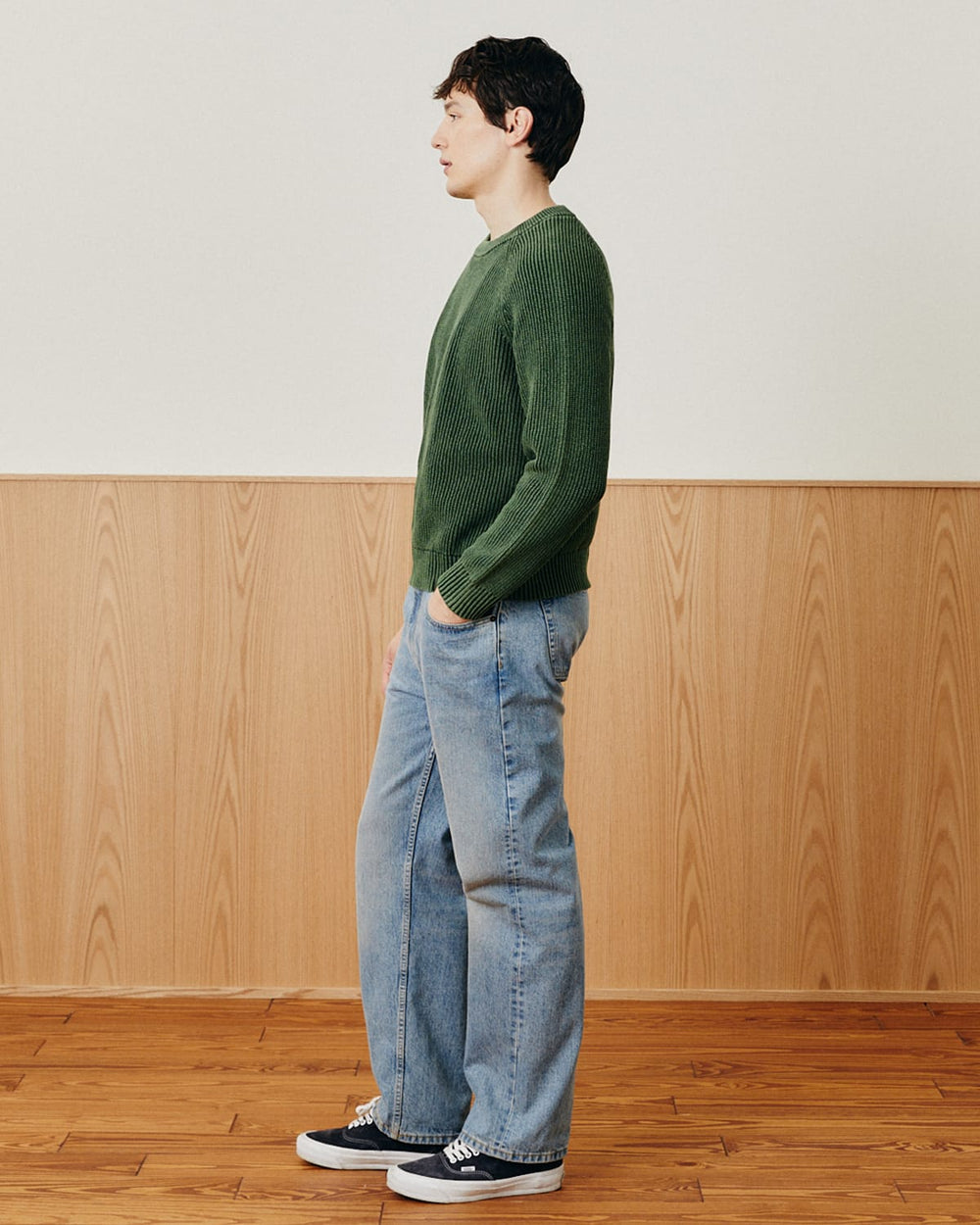 Washed Cotton Crewneck - Green-Crewneck Sweater-Black Q-Corridor