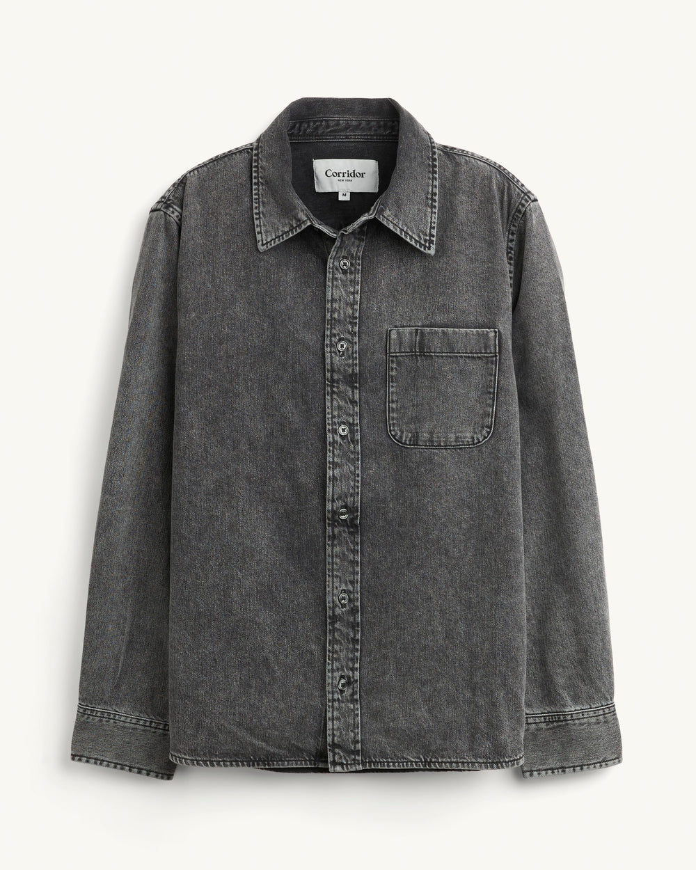 Washed Denim Shirt - Black-LS w/ 1 Chest Pocket-Real-Corridor