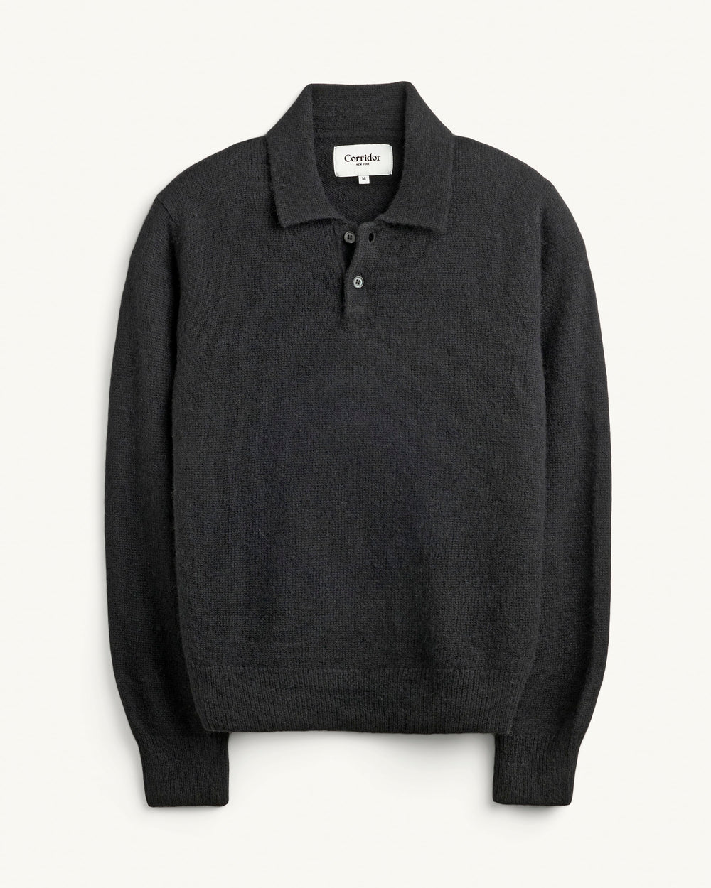 Brushed Alpaca Polo - Black-LS Polo-Alpafina-Corridor