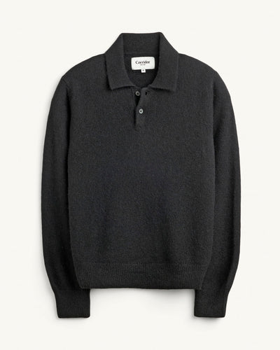Brushed Alpaca Polo - Black-LS Polo-Alpafina-Corridor
