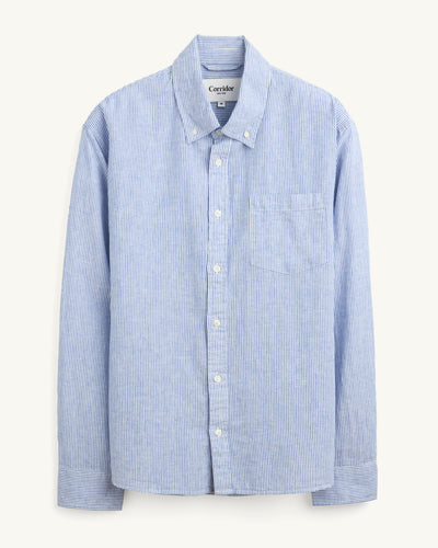 Linen Stripe LS - Blue-Long Sleeve Shirt-Real-Corridor