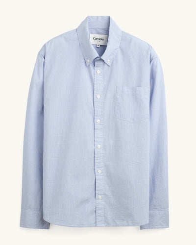 Windowpane Poplin LS - Blue-Long Sleeve Shirt-Real-Corridor