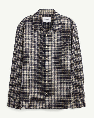 Reverse Tweed Snow Check - Blue-Long Sleeve Shirt-Original Madras Trading Co. (OMTC)-Corridor