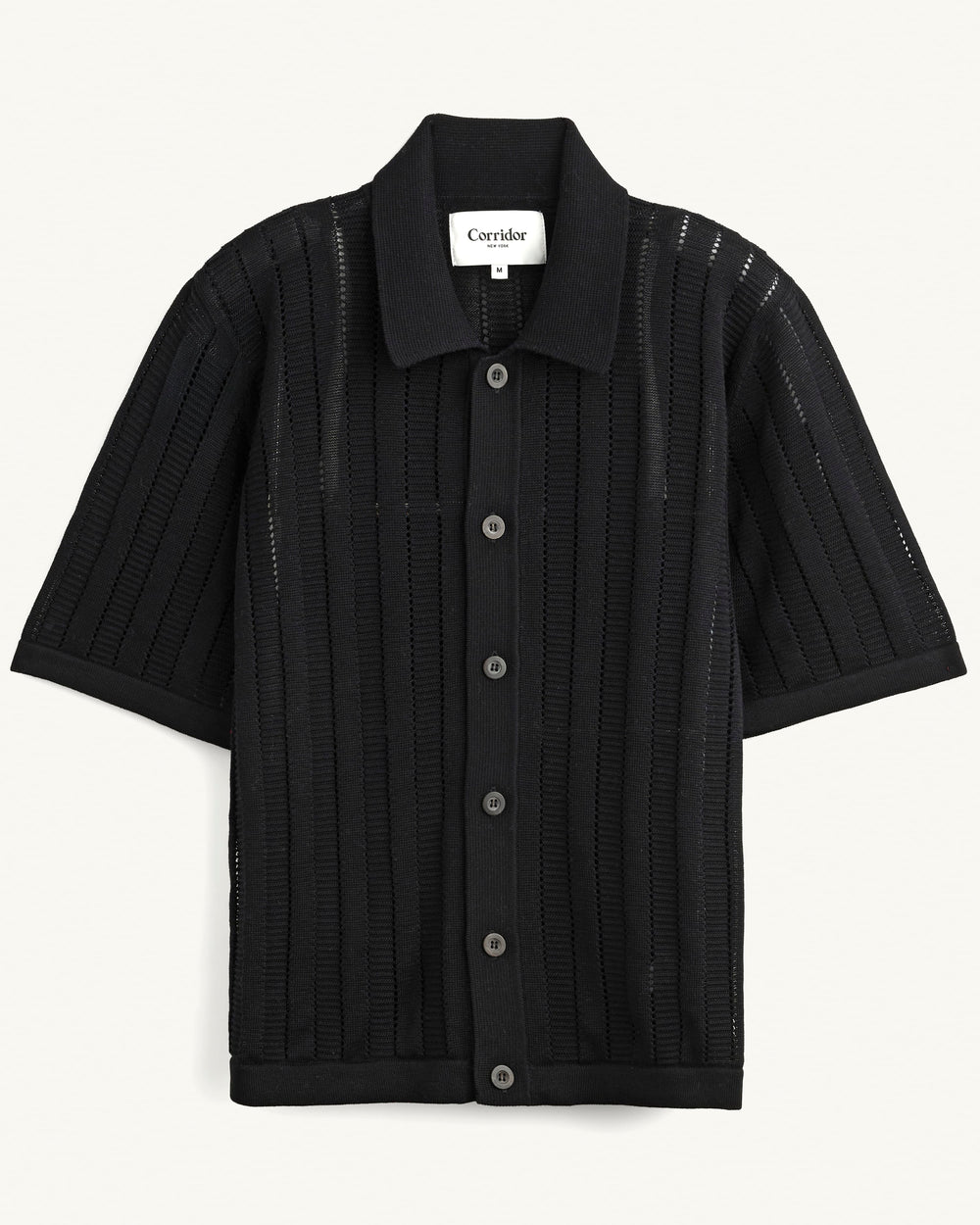 Pointelle Stripe Buttondown - Black-Polo-Alpafina-Corridor