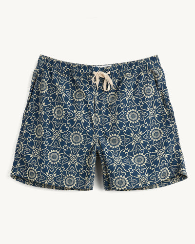 Indigo Sunflower Drawstring Short-Shorts-Original Madras Trading Co. (OMTC)-Corridor