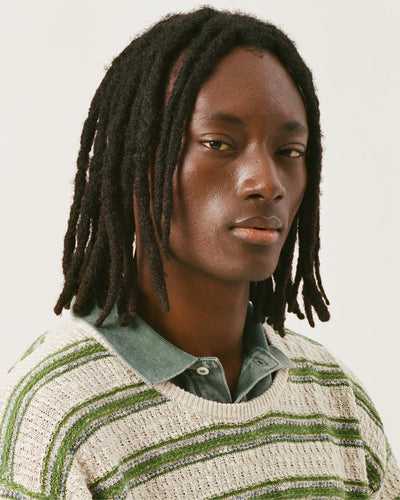 Stripe Linen Silk Crewneck-Crewneck-Black Q-Corridor