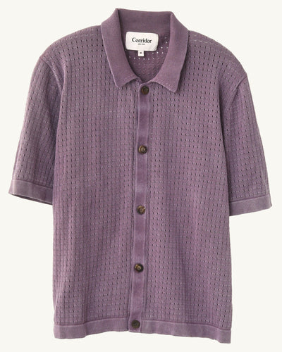 Washed Pointelle Buttondown - Violet-Knit Buttondown-Corridor-Corridor