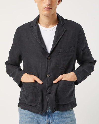 Linen Blazer - Black-Blazer-Somelos-Corridor