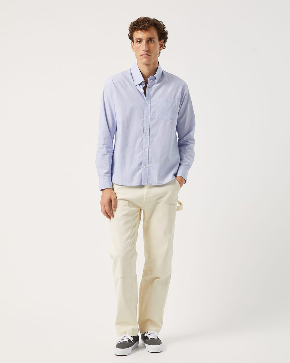 Windowpane Poplin LS - Blue-Long Sleeve Shirt-Real-Corridor