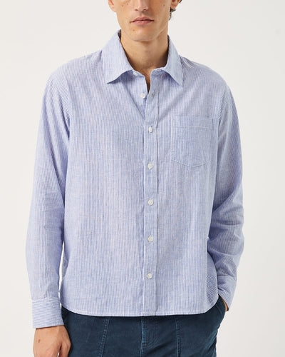 Linen Stripe LS - Blue-Long Sleeve Shirt-Real-Corridor