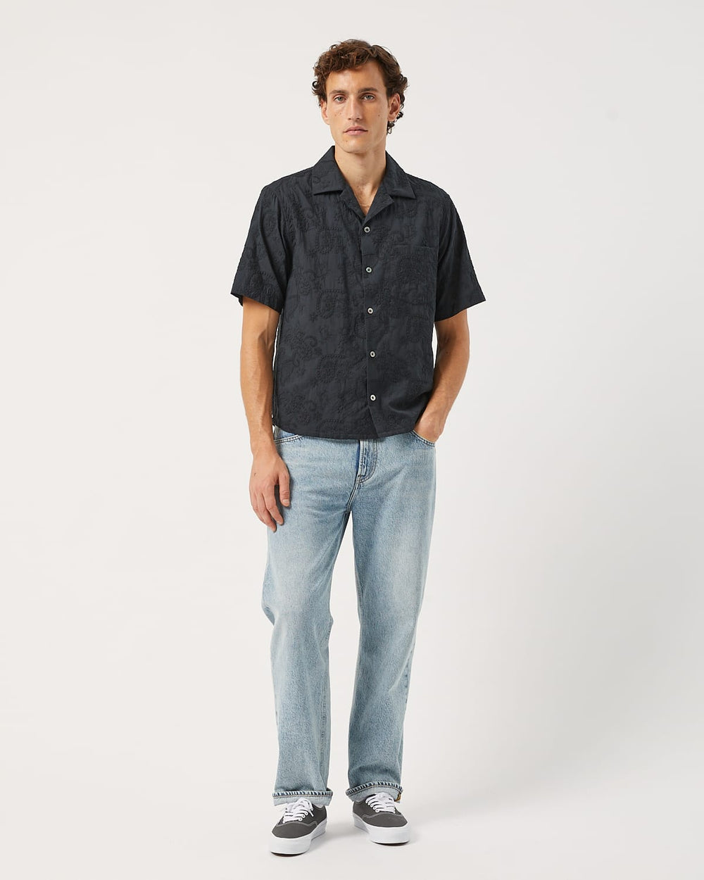 Paisley Embroidery SS - Black-Short Sleeve Shirt-Black Q-Corridor