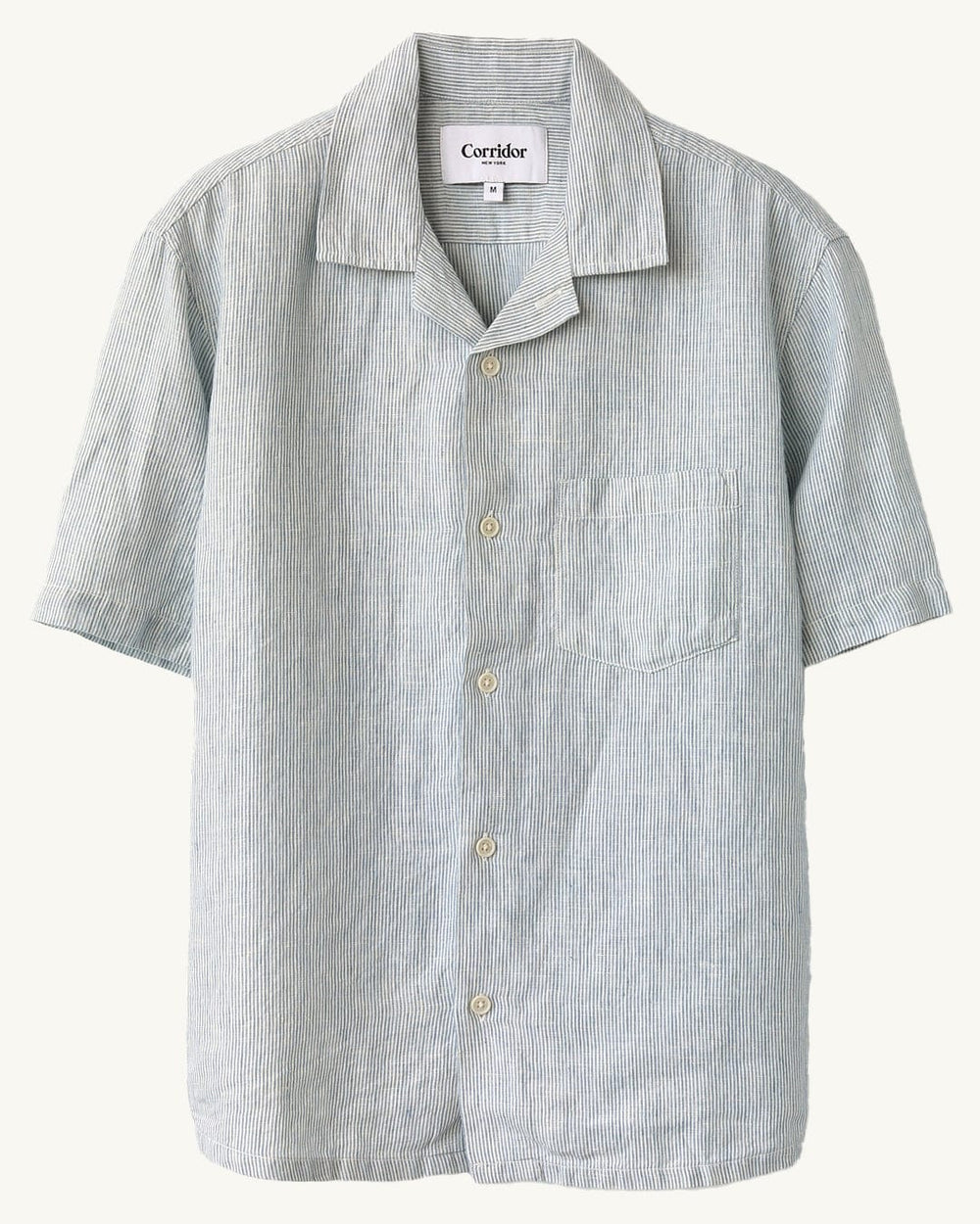 Linen Stripe SS Camp - Blue-SS w/ Camp Collar-Original Madras Trading Co. (OMTC)-Corridor