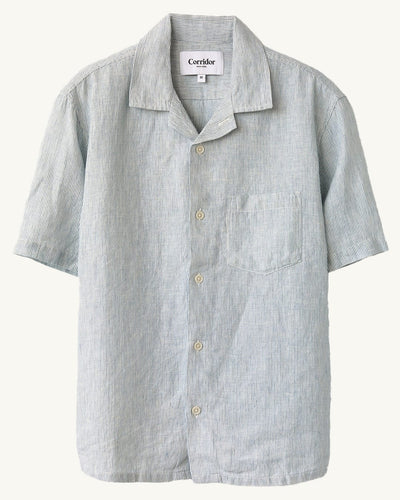 Linen Stripe SS Camp - Blue-SS w/ Camp Collar-Original Madras Trading Co. (OMTC)-Corridor