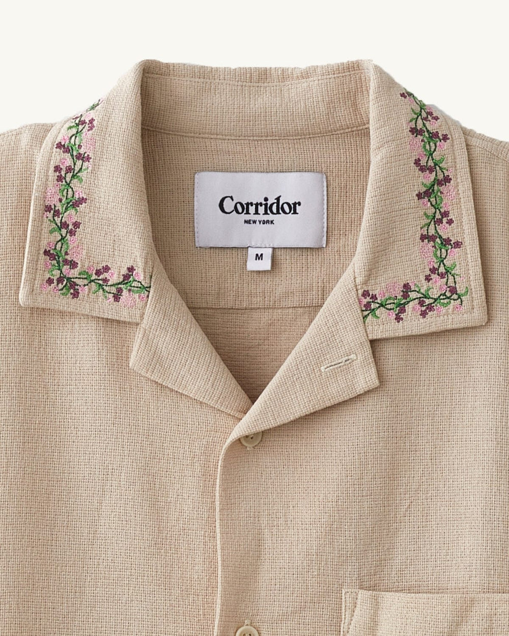 Hopsack Embroidered SS Camp - Khaki-SS w/ Camp Collar-OMTC-Corridor