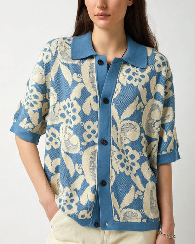 Floral Jacquard Buttondown - Blue-Knit Buttondown-Corridor-Corridor