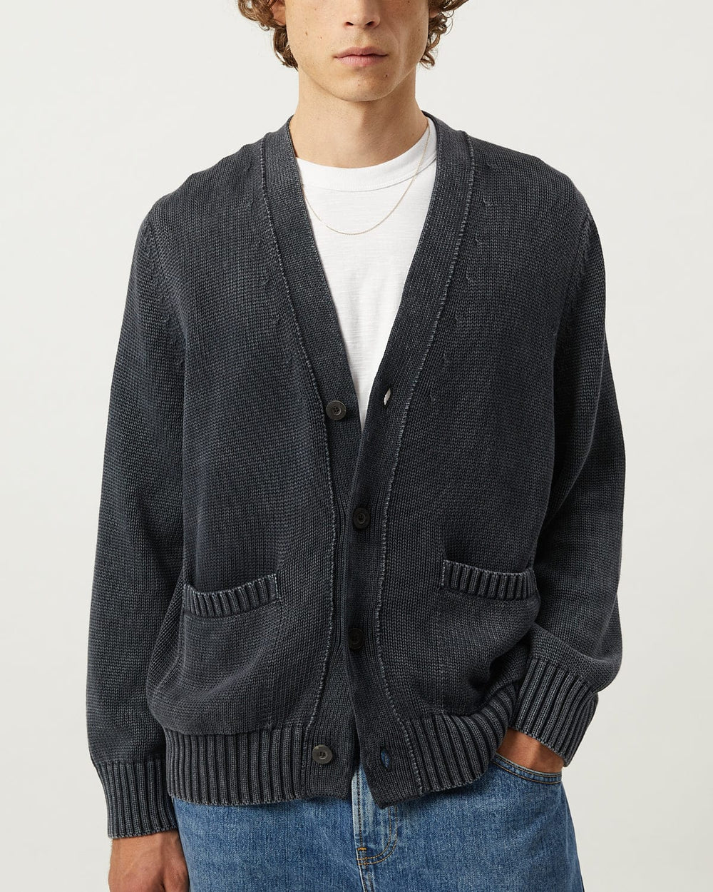 Acid Wash Cardigan - Black-Knit Cardigan-Alpafina-Corridor
