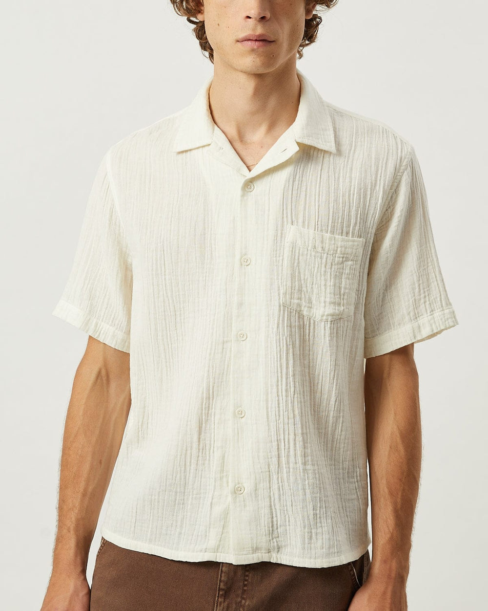 Double Cloth SS - Natural-SS Camp w/ 1 Chest Pocket-Ekviraa Designs-Corridor