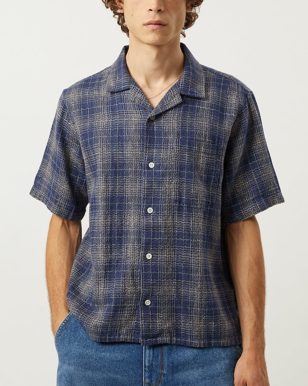 Wavy Linen SS - Navy-SS Shirt-Somelos-Corridor