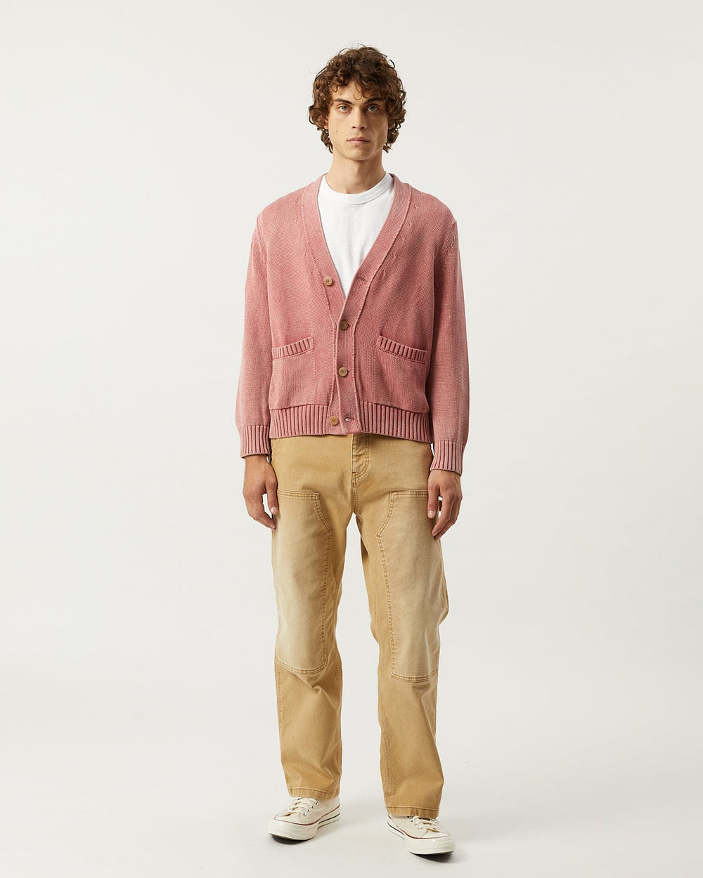 Acid Wash Cardigan - Red-Knit Cardigan-Alpafina-Corridor