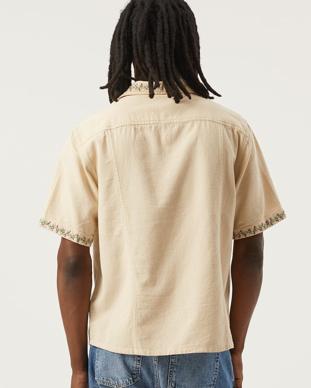 Hopsack Embroidered SS Camp - Khaki-SS w/ Camp Collar-OMTC-Corridor