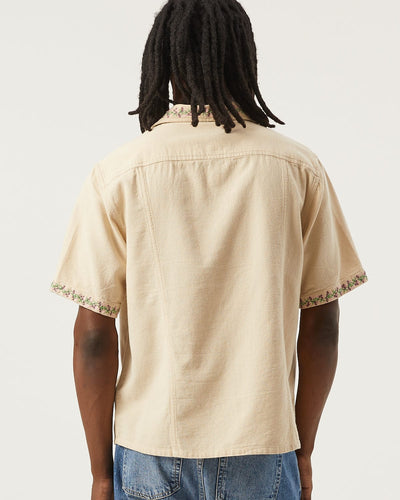 Hopsack Embroidered SS Camp - Khaki-SS w/ Camp Collar-OMTC-Corridor