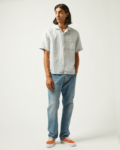 Linen Stripe SS Camp - Blue-SS w/ Camp Collar-Original Madras Trading Co. (OMTC)-Corridor