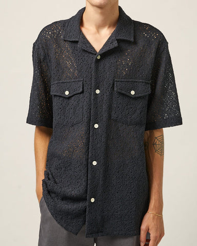 Floral Lace SS Camp - Black