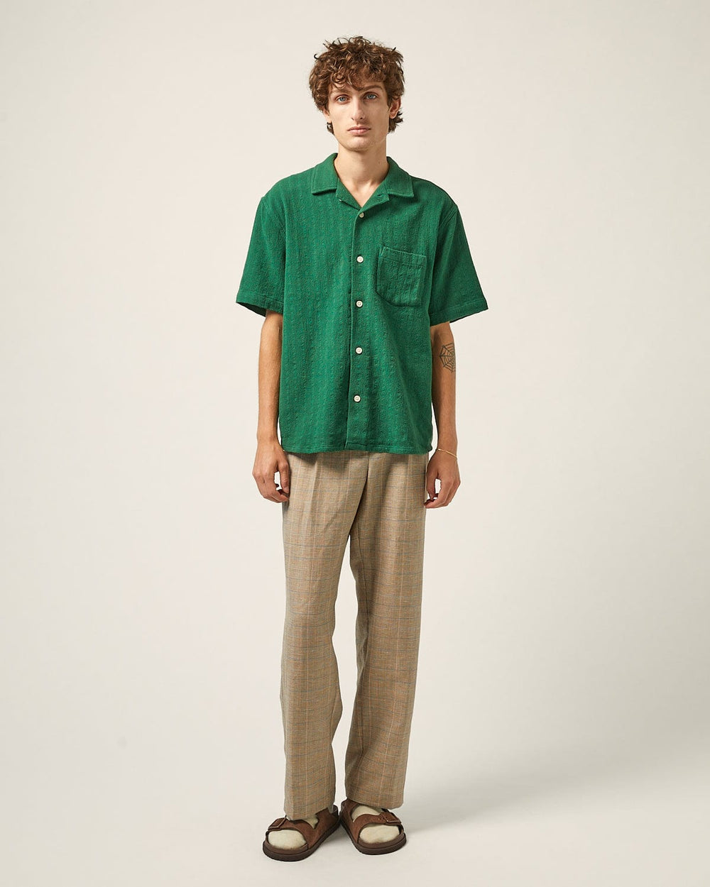 Basket Weave Stripe SS - Green-SS w/ Camp Collar-Corridor-Corridor